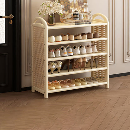 Tall Shoe Rack with Woven Rattan Side Panels and Rounded Frame