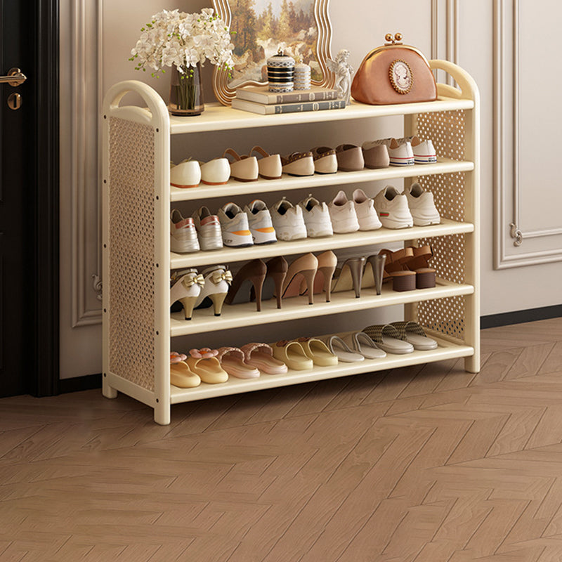 Tall Shoe Rack with Woven Rattan Side Panels and Rounded Frame