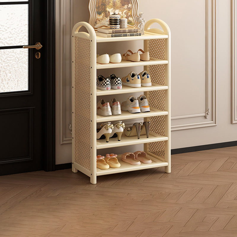 Tall Shoe Rack with Woven Rattan Side Panels and Rounded Frame