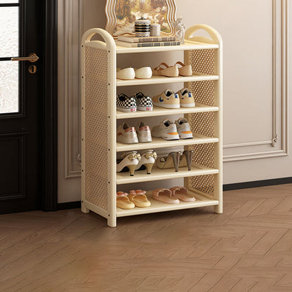 Tall Shoe Rack with Woven Rattan Side Panels and Rounded Frame