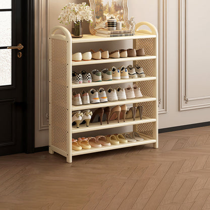 Tall Shoe Rack with Woven Rattan Side Panels and Rounded Frame