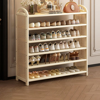 Tall Shoe Rack with Woven Rattan Side Panels and Rounded Frame