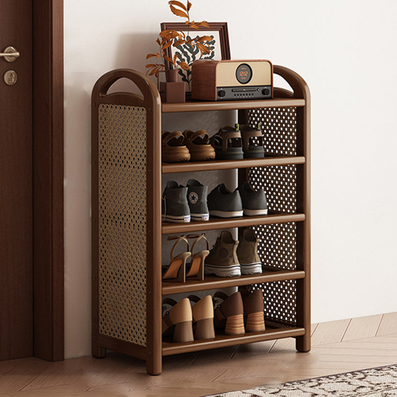 Tall Shoe Rack with Woven Rattan Side Panels and Rounded Frame