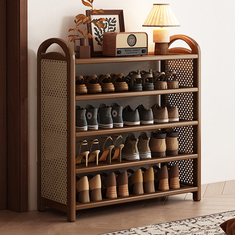 Tall Shoe Rack with Woven Rattan Side Panels and Rounded Frame