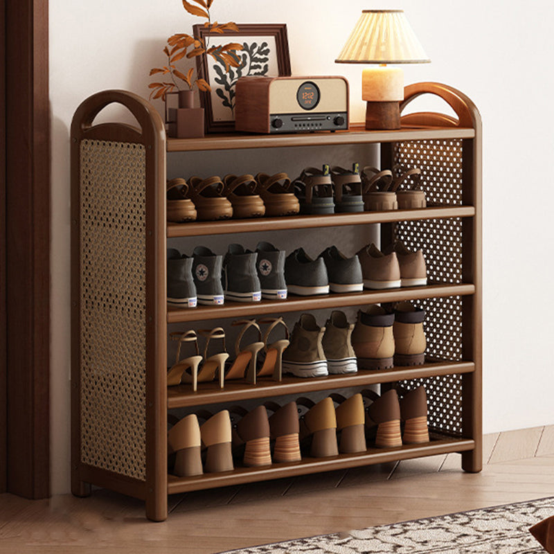 Tall Shoe Rack with Woven Rattan Side Panels and Rounded Frame