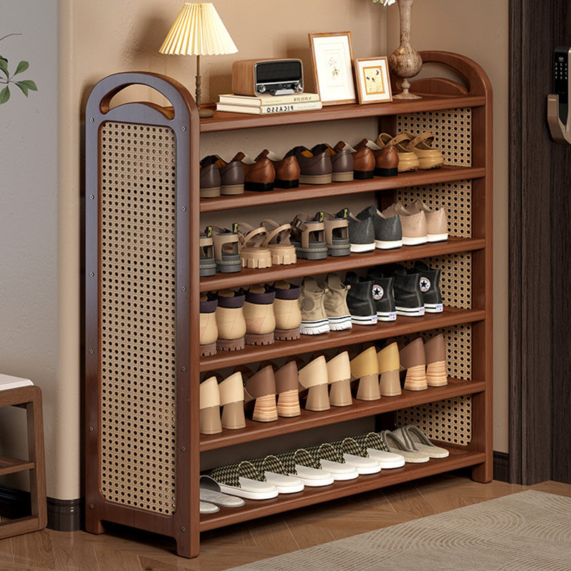 Tall Shoe Rack with Woven Rattan Side Panels and Rounded Frame