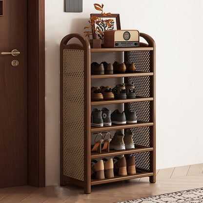 Tall Shoe Rack with Woven Rattan Side Panels and Rounded Frame