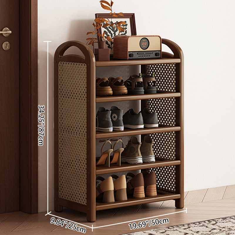 Tall Shoe Rack with Woven Rattan Side Panels and Rounded Frame