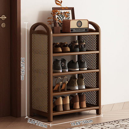 Tall Shoe Rack with Woven Rattan Side Panels and Rounded Frame