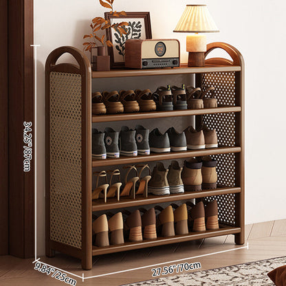 Tall Shoe Rack with Woven Rattan Side Panels and Rounded Frame