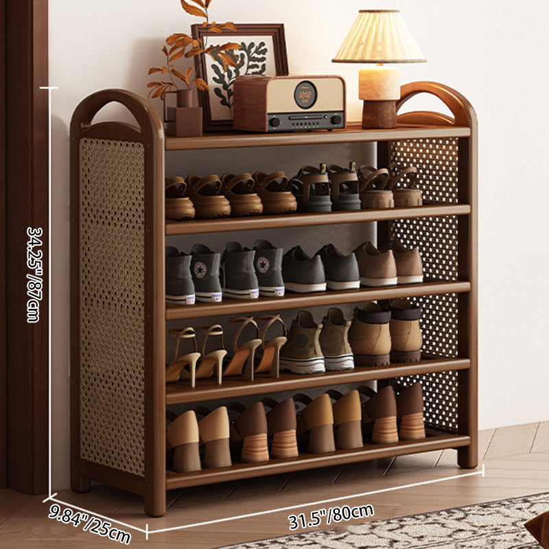Tall Shoe Rack with Woven Rattan Side Panels and Rounded Frame