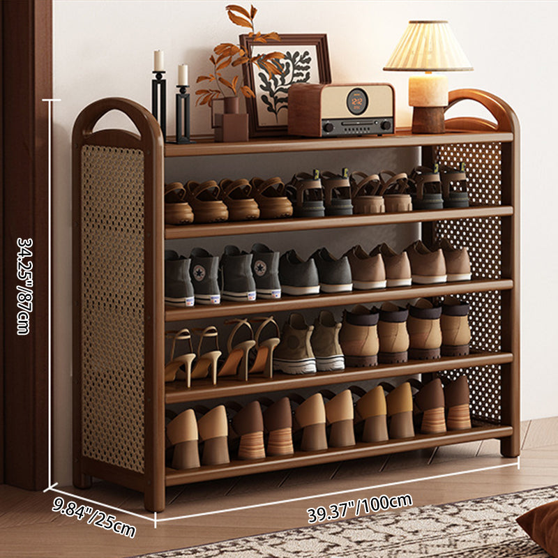 Tall Shoe Rack with Woven Rattan Side Panels and Rounded Frame
