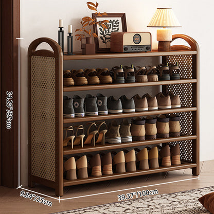 Tall Shoe Rack with Woven Rattan Side Panels and Rounded Frame