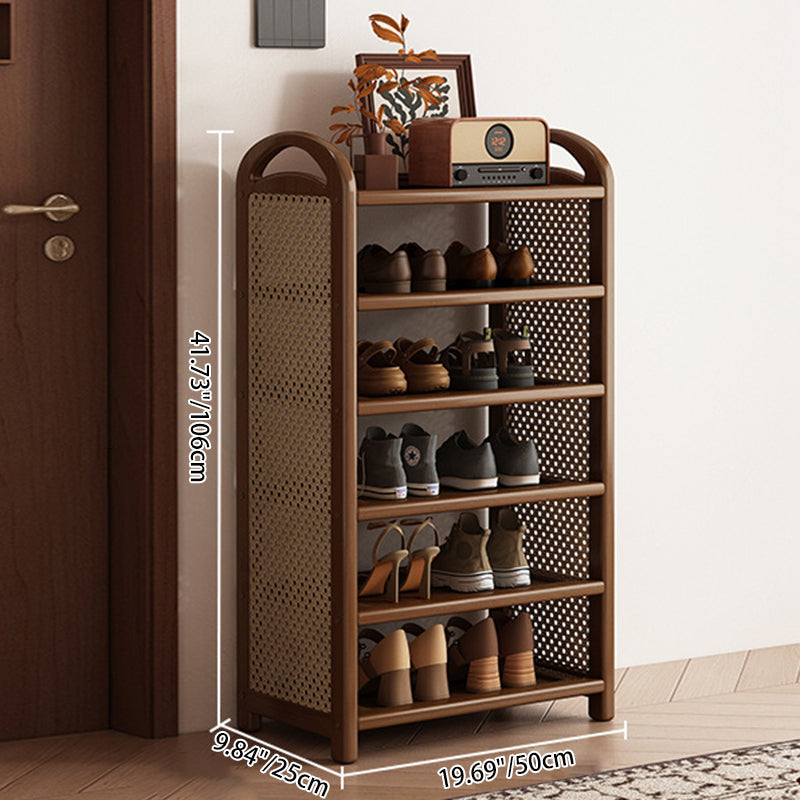 Tall Shoe Rack with Woven Rattan Side Panels and Rounded Frame