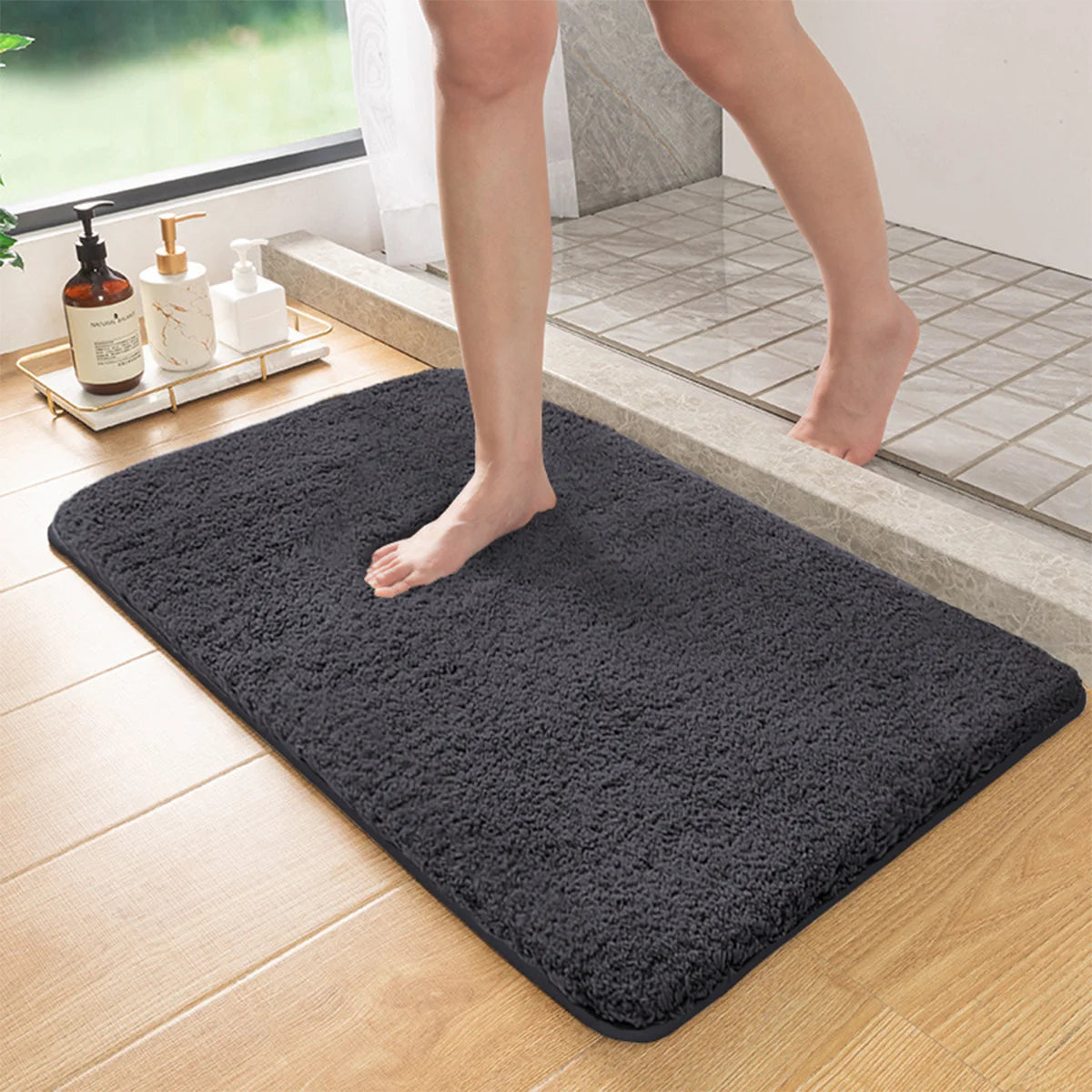 Thick Chenille Bath Mat with Anti-Slip Bottom