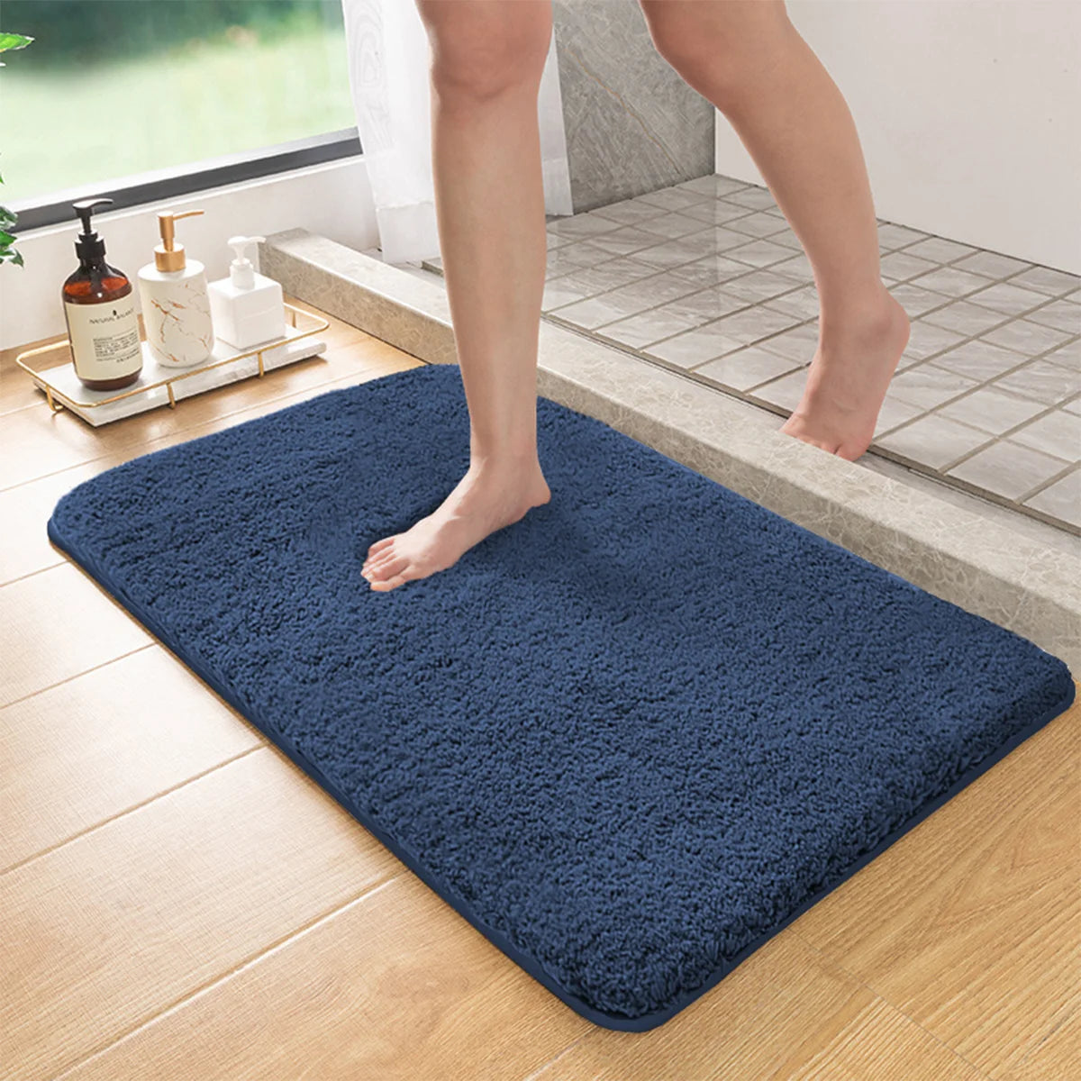 Thick Chenille Bath Mat with Anti-Slip Bottom