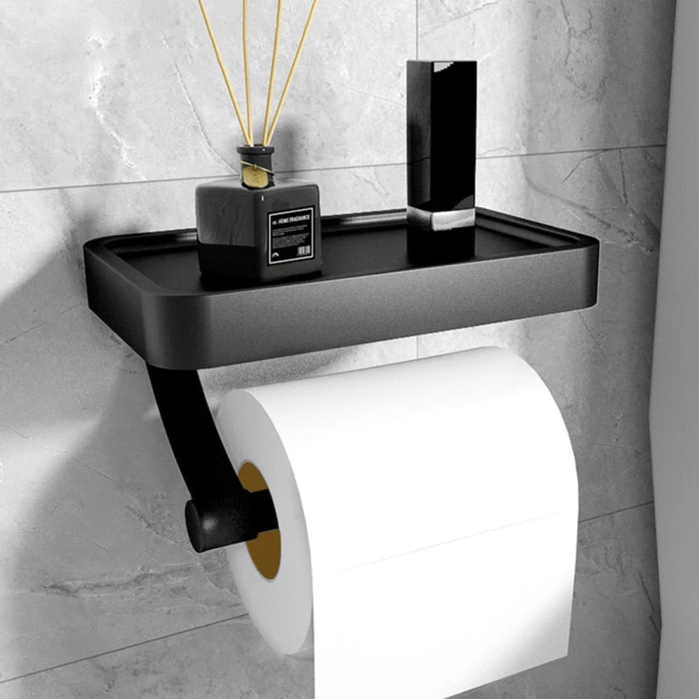Toilet Paper Holder with Shelf and Phone Tray for Wall Mounting