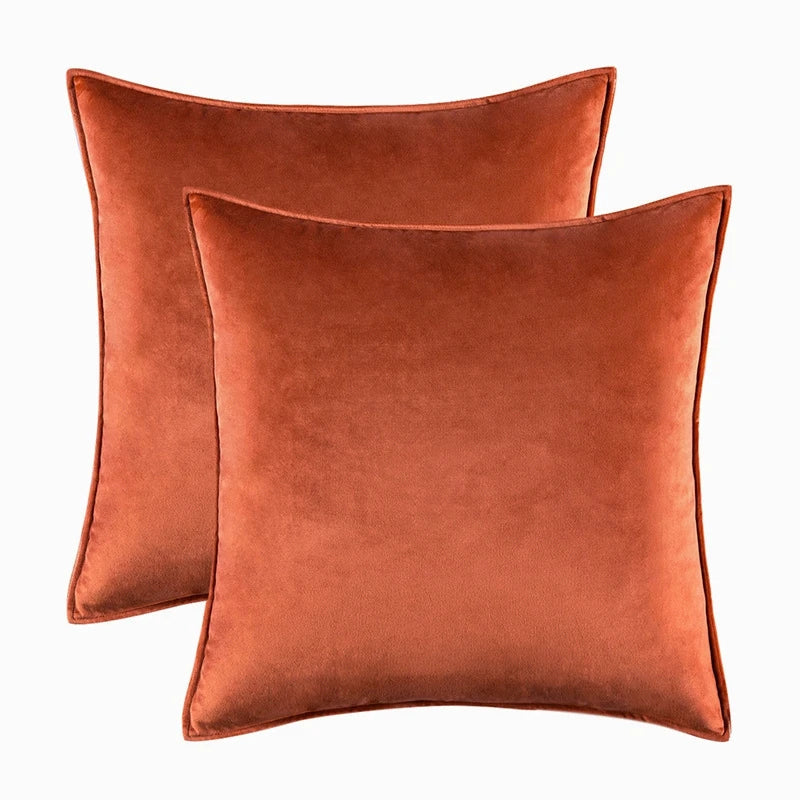 Velvet Cushion Covers Set of 2 with Piped Edges for Sofa and Bed