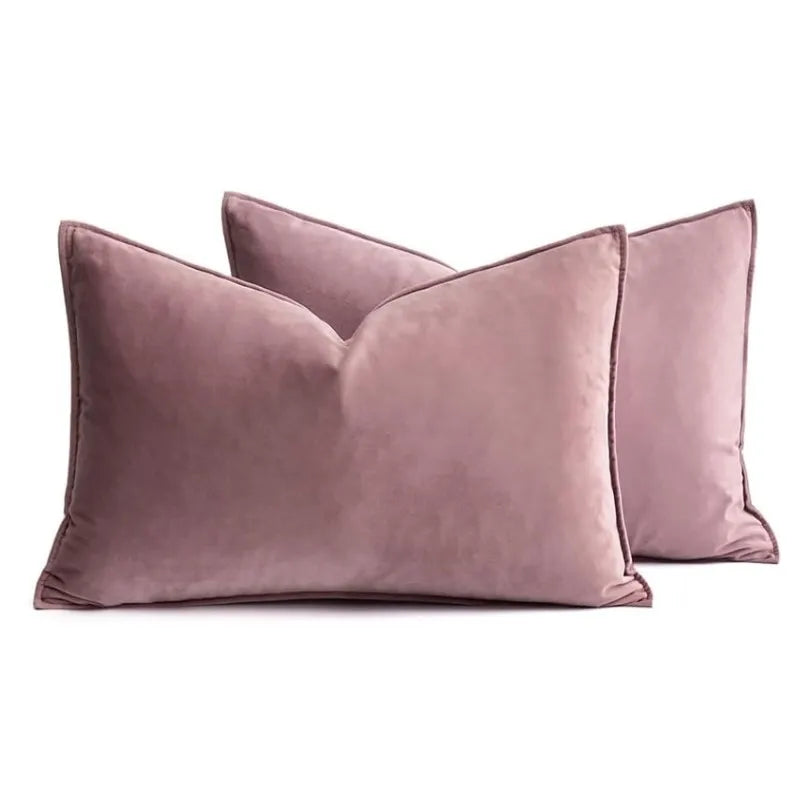 Velvet Cushion Covers Set of 2 with Piped Edges for Sofa and Bed