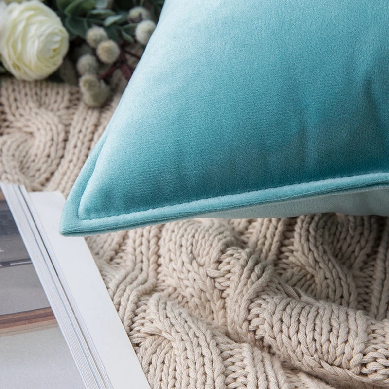 Velvet Cushion Covers Set of 2 with Piped Edges for Sofa and Bed