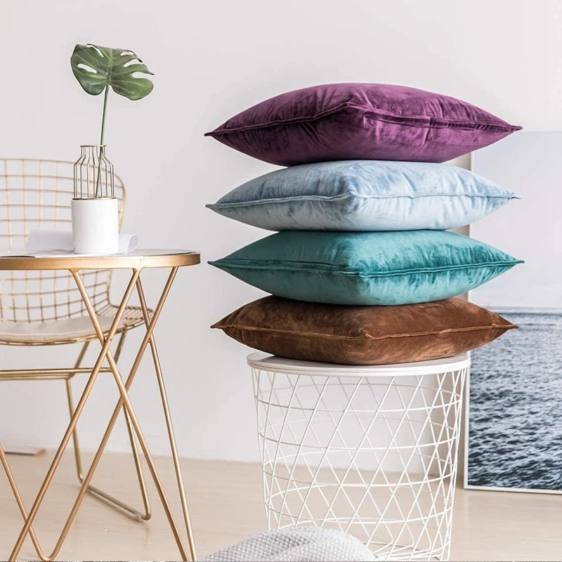 Velvet Cushion Covers Set of 2 with Piped Edges for Sofa and Bed