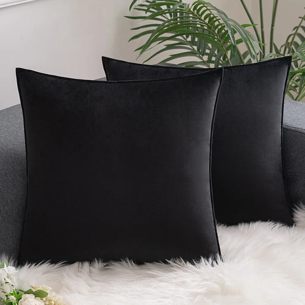 Velvet Cushion Covers Set of 2 with Piped Edges for Sofa and Bed
