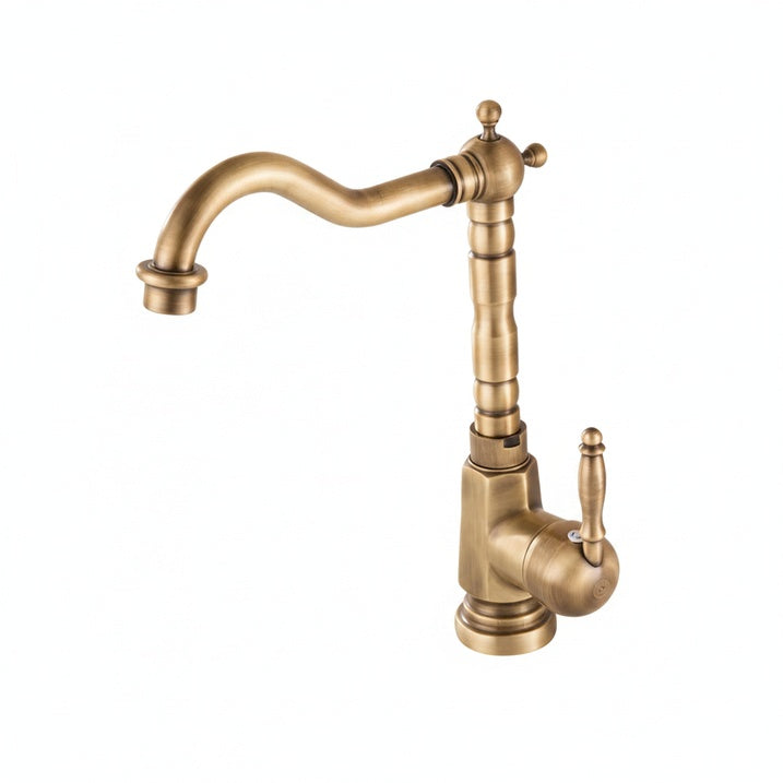 Vintage Brass Kitchen Faucet with 360° Swivel Spout and Single Handle