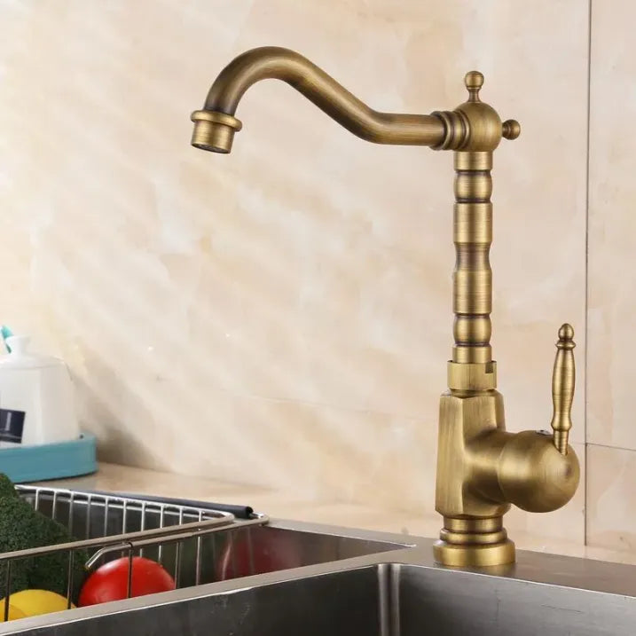 Vintage Brass Kitchen Faucet with 360° Swivel Spout and Single Handle