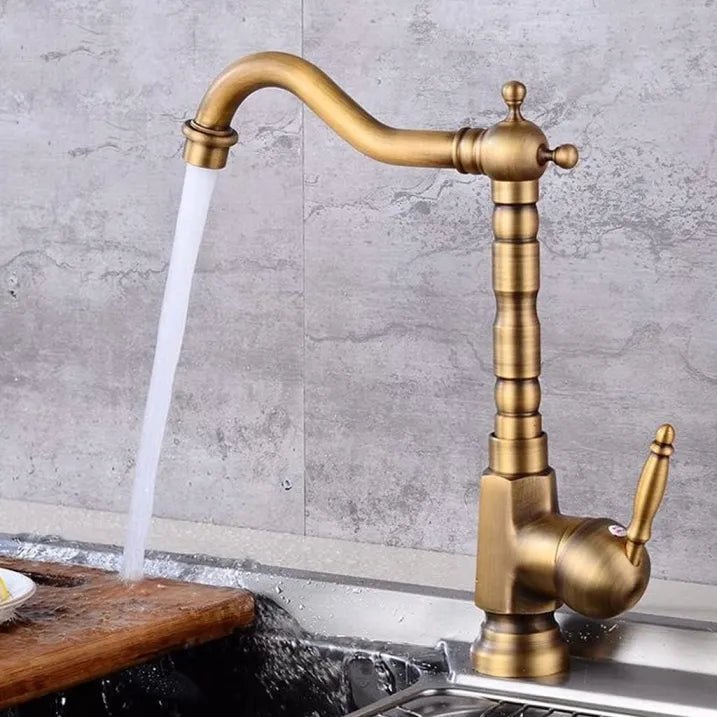 Vintage Brass Kitchen Faucet with 360° Swivel Spout and Single Handle