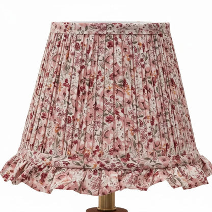 Vintage Table Lamp with Pleated Floral Shade and Spindle Wood Base