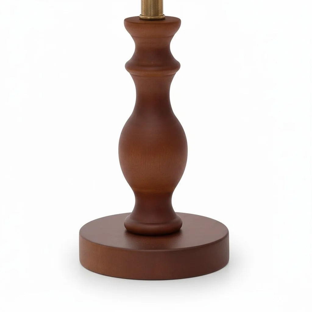 Vintage Table Lamp with Pleated Floral Shade and Spindle Wood Base