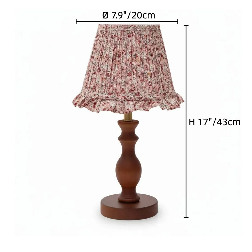 Vintage Table Lamp with Pleated Floral Shade and Spindle Wood Base