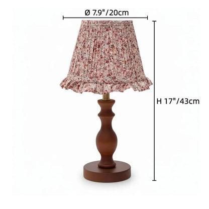 Vintage Table Lamp with Pleated Floral Shade and Spindle Wood Base