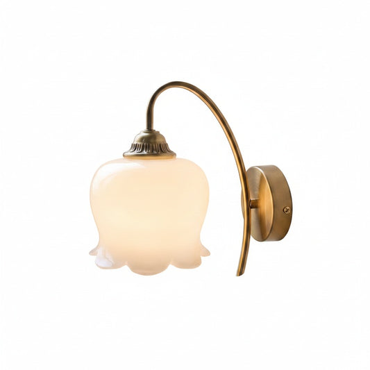 Vintage Wall Sconce with Flower Glass Shade and Curved Arm