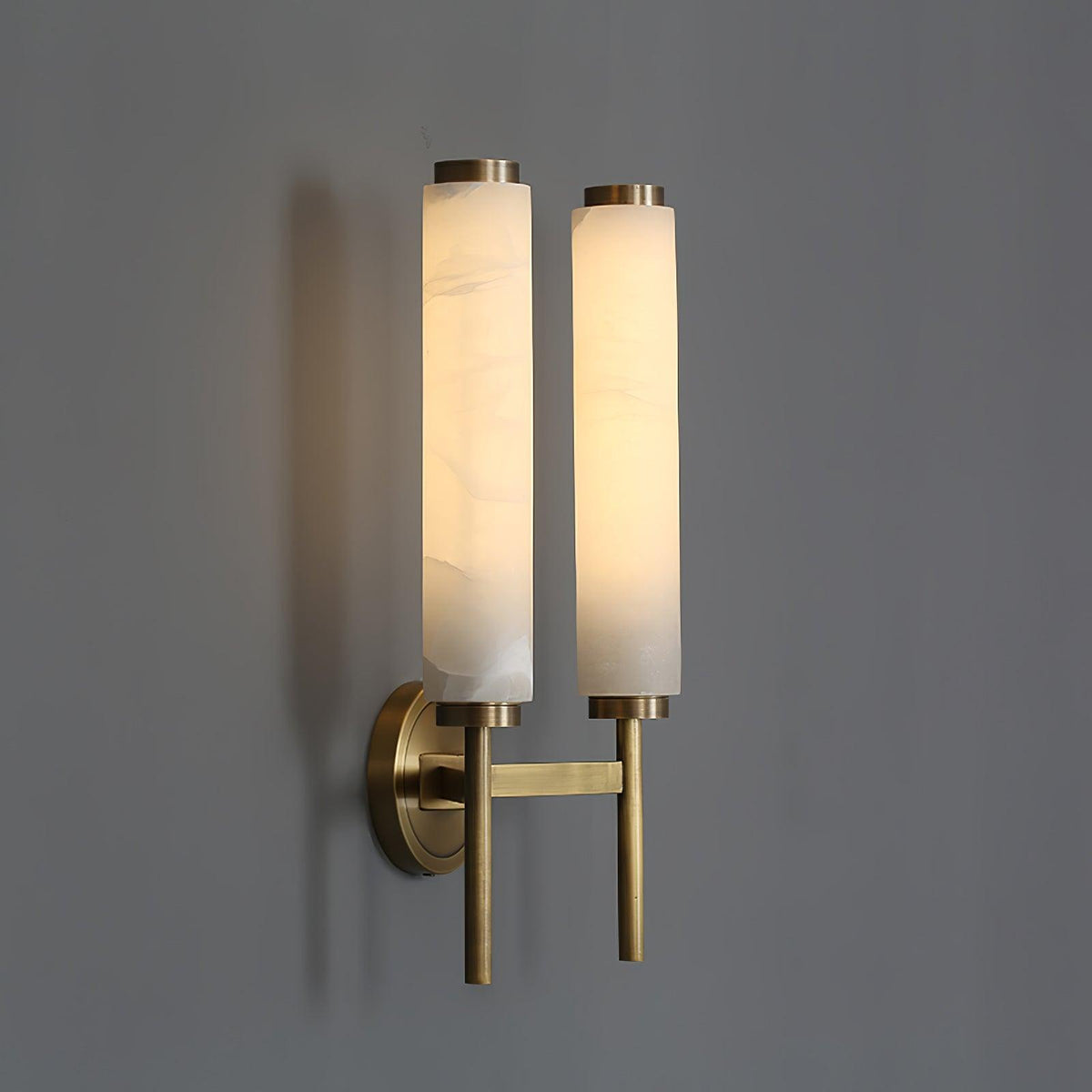 Wall Lamp Art Deco with Alabaster Cylinder Shade and Brass Finish