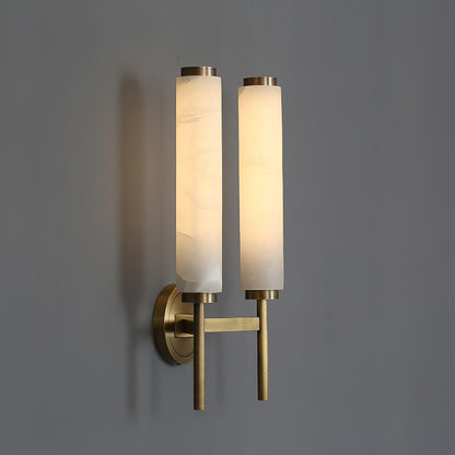 Wall Lamp Art Deco with Alabaster Cylinder Shade and Brass Finish