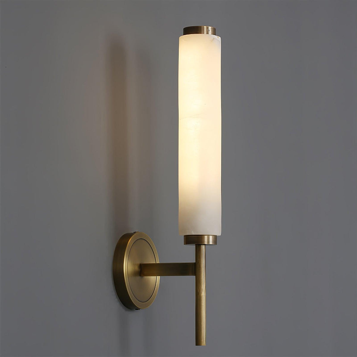 Wall Lamp Art Deco with Alabaster Cylinder Shade and Brass Finish