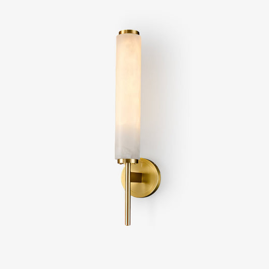 Wall Lamp Art Deco with Alabaster Cylinder Shade and Brass Finish