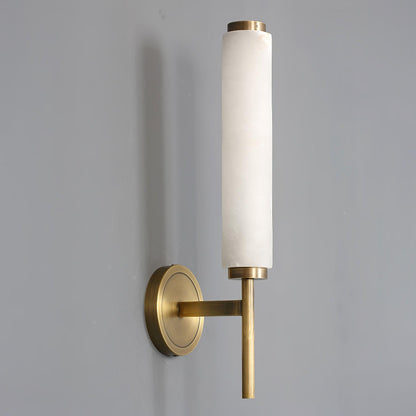 Wall Lamp Art Deco with Alabaster Cylinder Shade and Brass Finish