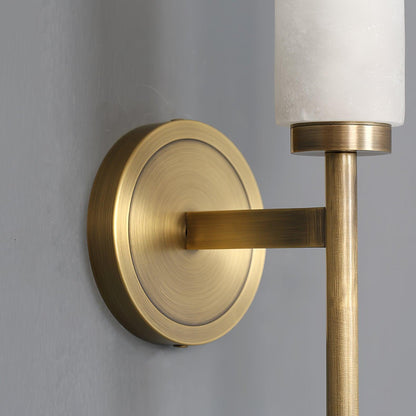 Wall Lamp Art Deco with Alabaster Cylinder Shade and Brass Finish
