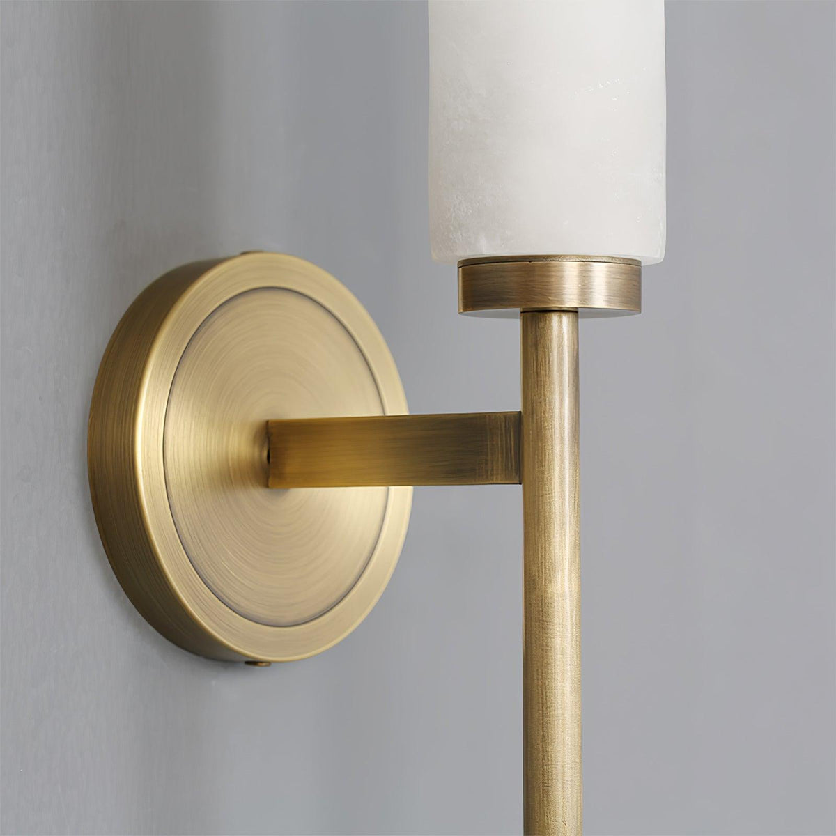 Wall Lamp Art Deco with Alabaster Cylinder Shade and Brass Finish