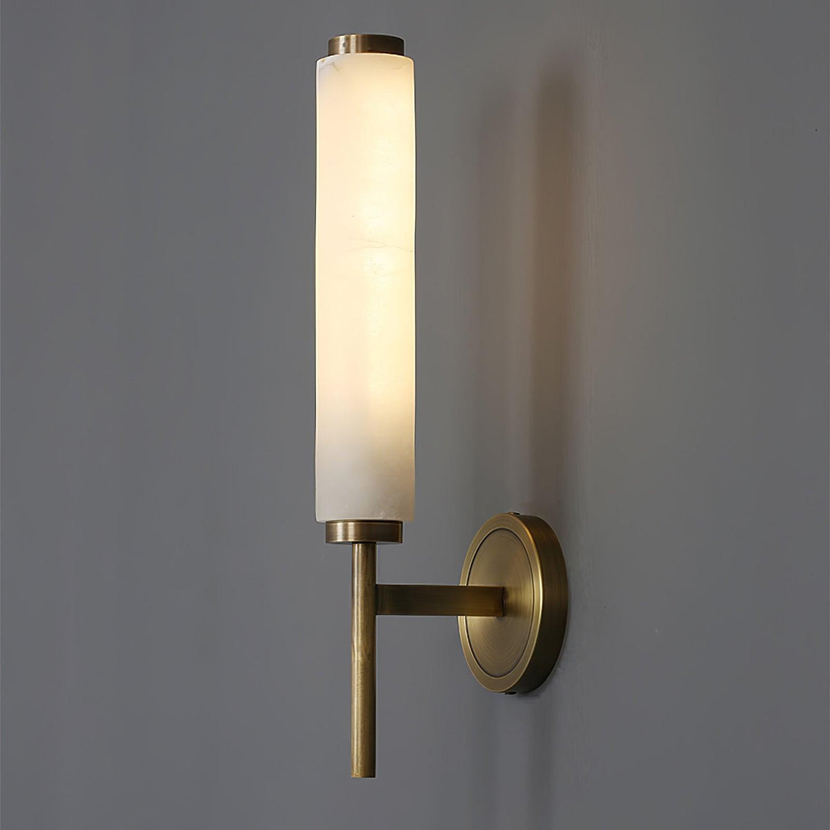 Wall Lamp Art Deco with Alabaster Cylinder Shade and Brass Finish
