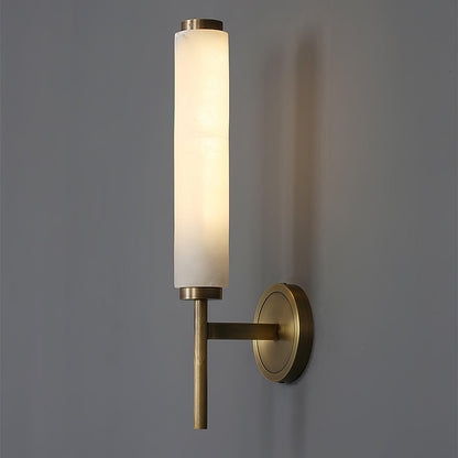 Wall Lamp Art Deco with Alabaster Cylinder Shade and Brass Finish