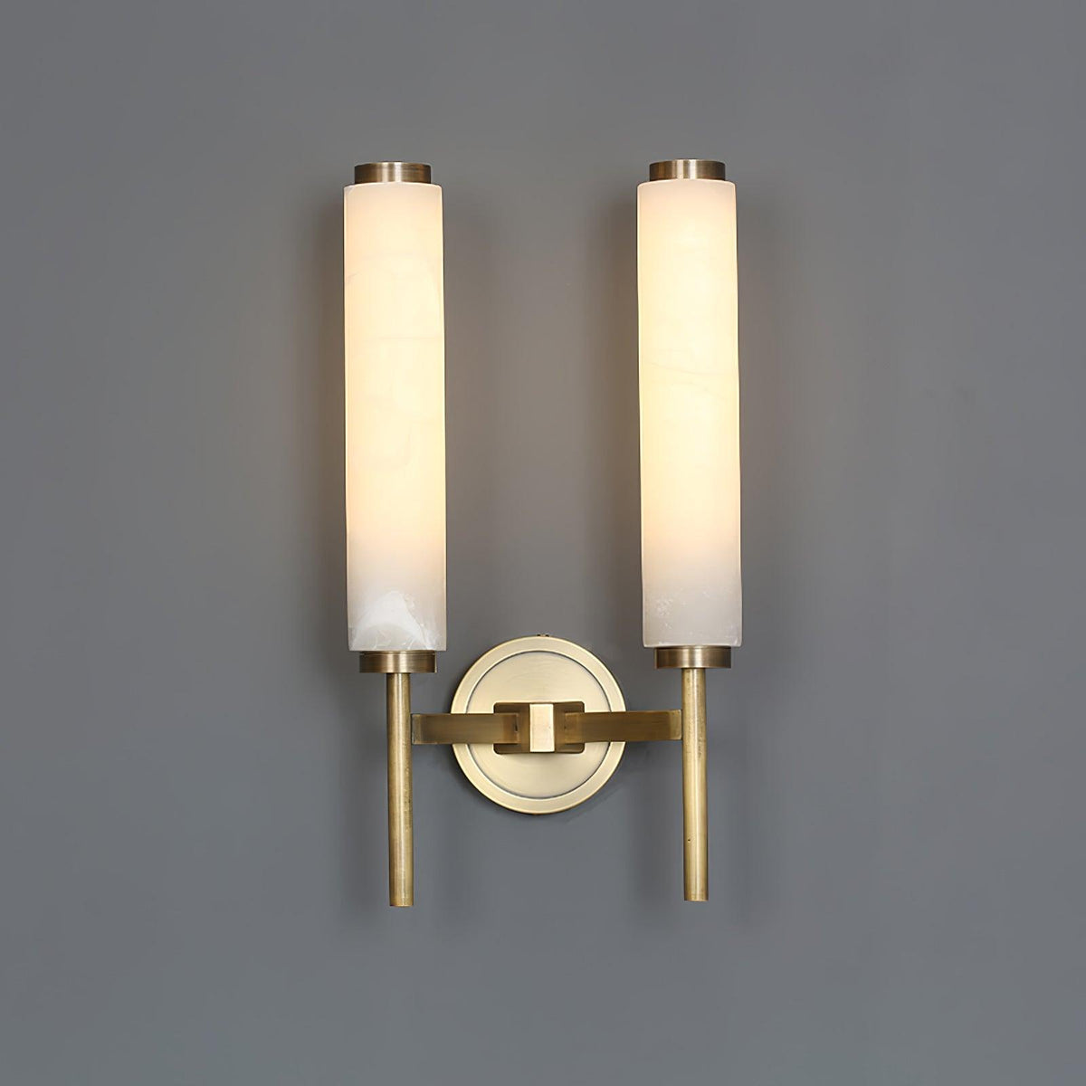 Wall Lamp Art Deco with Alabaster Cylinder Shade and Brass Finish