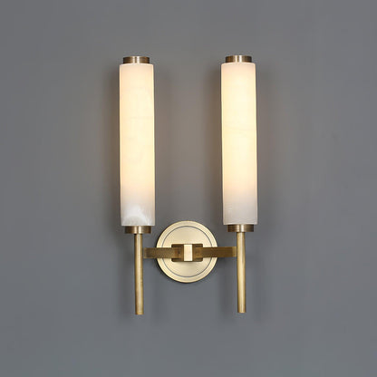 Wall Lamp Art Deco with Alabaster Cylinder Shade and Brass Finish