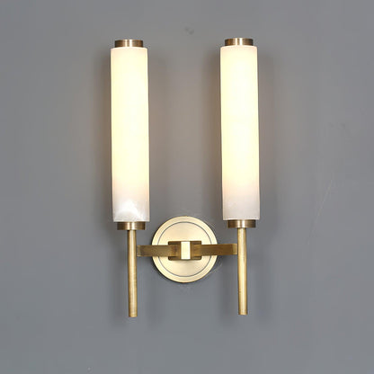 Wall Lamp Art Deco with Alabaster Cylinder Shade and Brass Finish