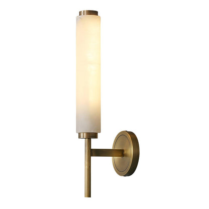 Wall Lamp Art Deco with Alabaster Cylinder Shade and Brass Finish
