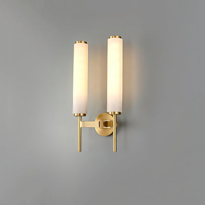 Wall Lamp Art Deco with Alabaster Cylinder Shade and Brass Finish