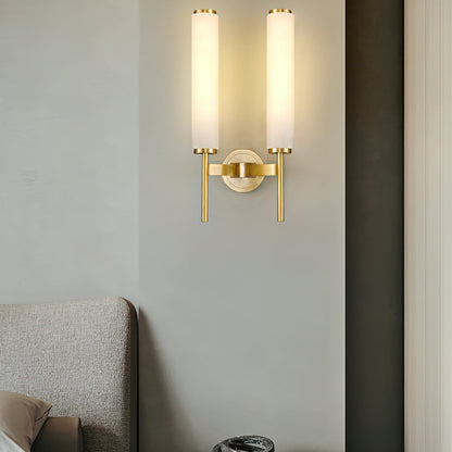 Wall Lamp Art Deco with Alabaster Cylinder Shade and Brass Finish