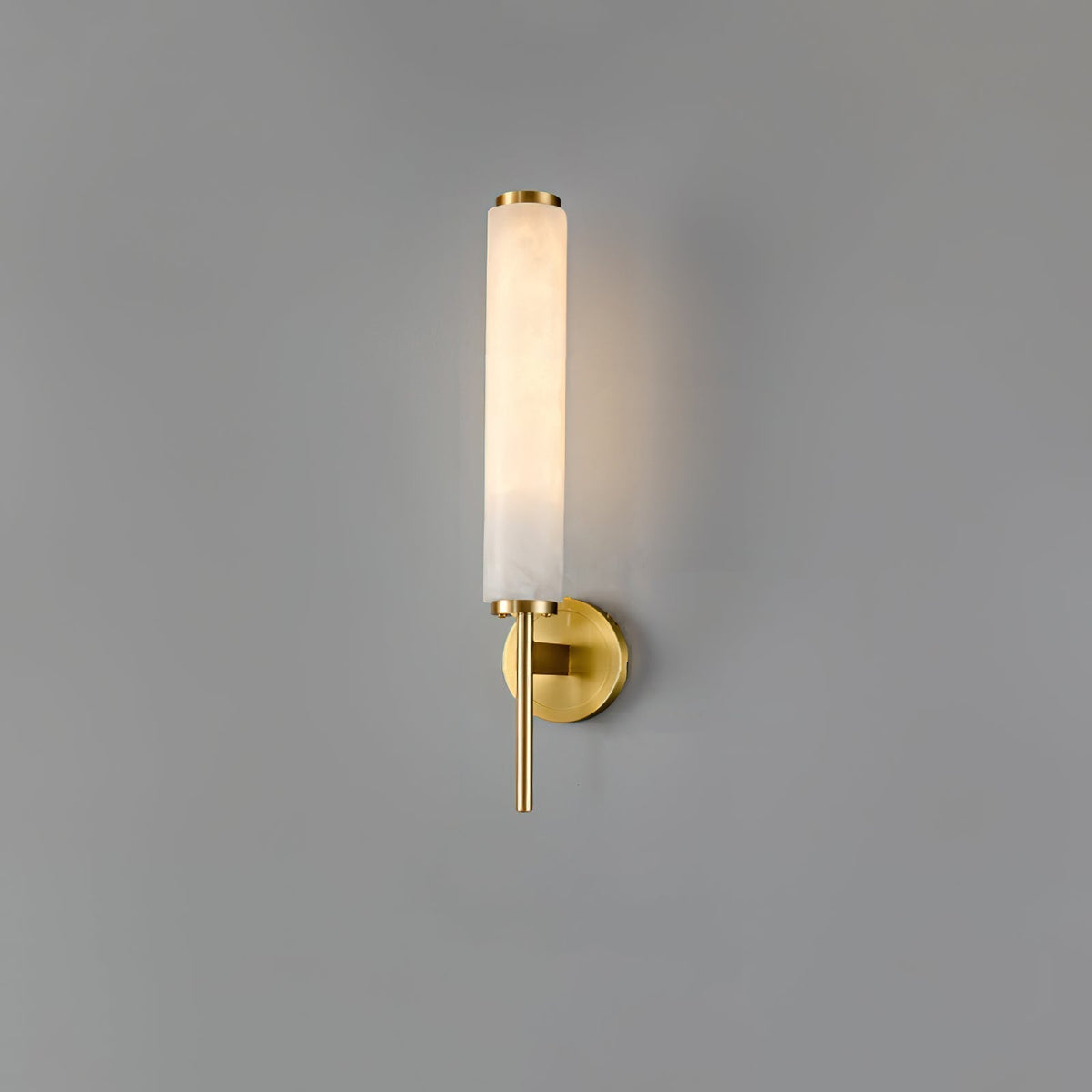 Wall Lamp Art Deco with Alabaster Cylinder Shade and Brass Finish